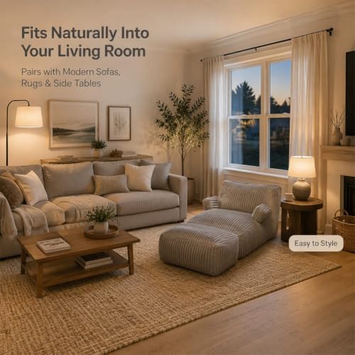 Giant Bean Bag Chair — Plush Faux Fur, Foldable Memory Foam Lounger, Removable Washable Cover for Living Room, Gaming & Lounge (Stripe Grey)