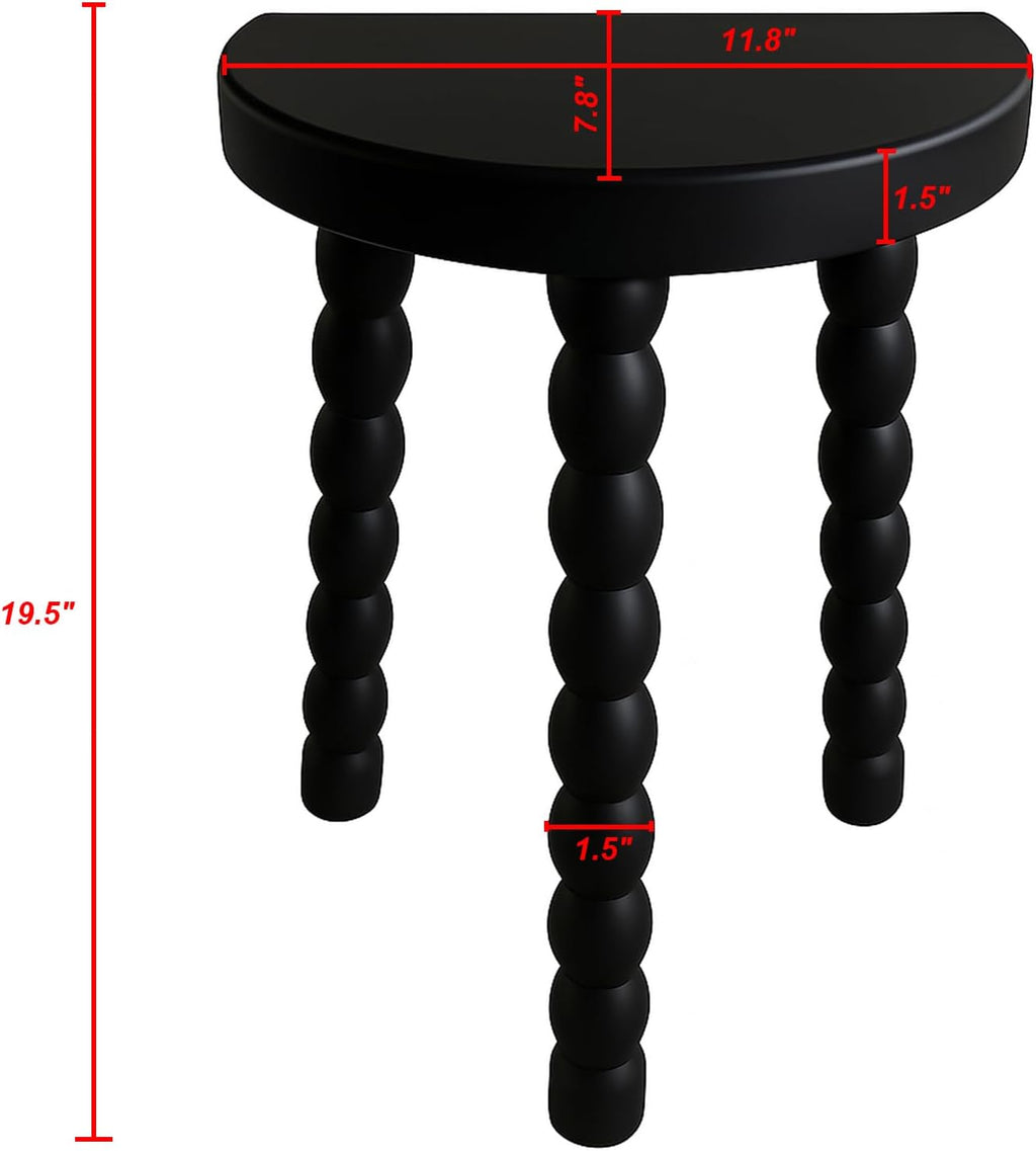 LitaEther Wooden Bobbin Side Table - Plant Stand - Half Round Table - Wooden Accent Stool- Minimalist Decorative Table for Bedroom, Hallway, Living Room (2, Black)