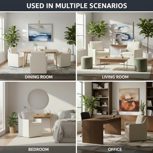 KISLOT Upholstered Dining Chairs Set of 4, Modern Dining Room Chairs with Casters & Washable Cover, Rolling Accent Chair with Hidden Storage for Kitchen, Farmhouse, Living Room, Beige, 4 Box