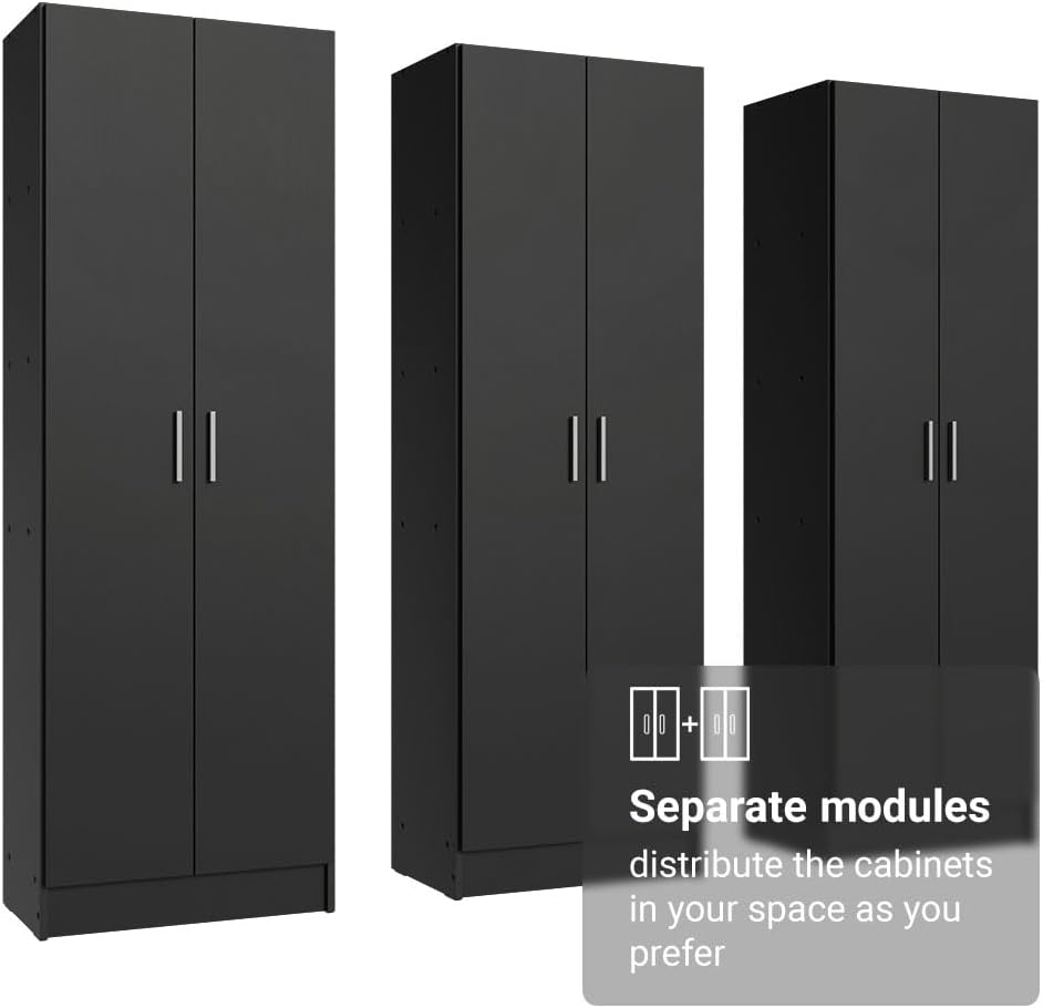 Madesa Kitchen Set 3 Pantry Storage Cabinet with 15 Utility Shelves 71" L Wooden Organization Unit for Kitchen (Black)