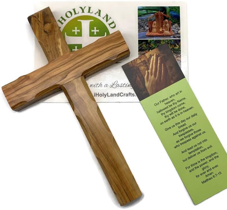 Olive Wood Wall Cross from Bethlehem, Wall Hanging Wooden Cross, confirmation cross gift, Baptism Gifts, Holy Wall cross, Hand Made religious décor Cross From the Holy Land (Medium Cross 6.2" x 4.2")