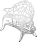 Outdoor Garden Bench 39.4 Inch White Metal Park Seat Cast Aluminum and Iron Floral Motif Furniture for Patio Backyard Porch Seating for 2 People