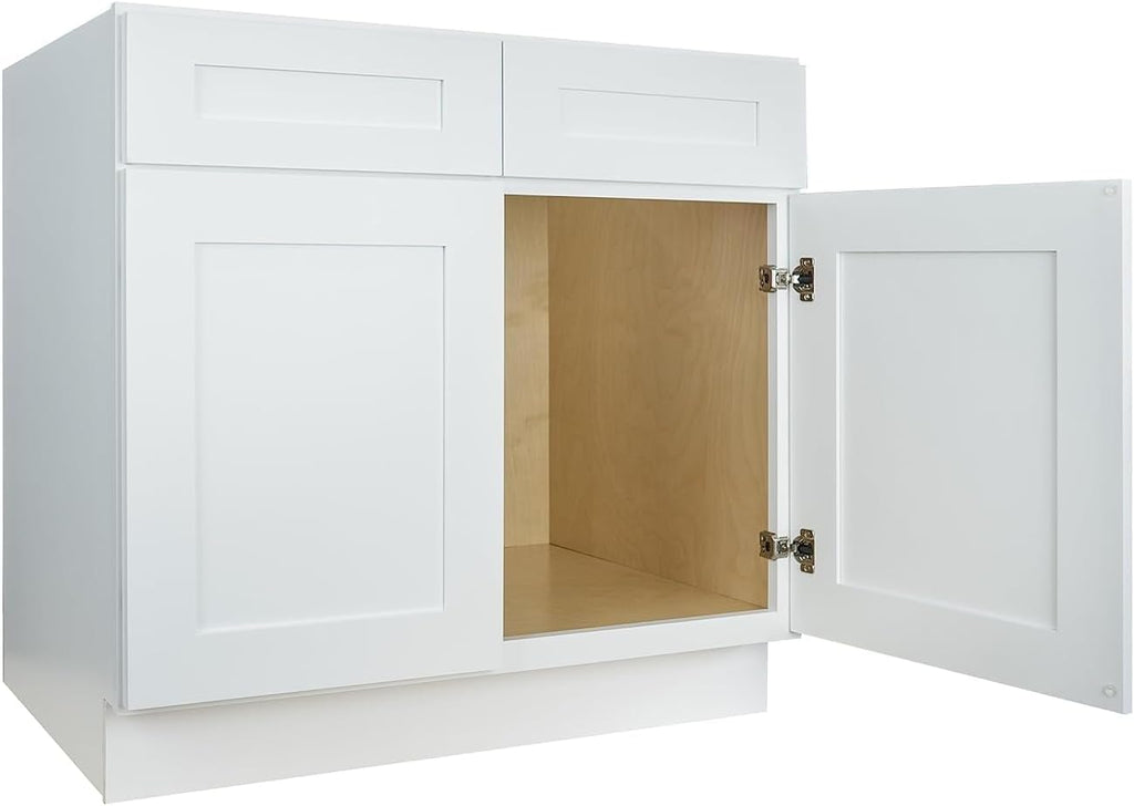 Hollywood Fabiani Design Sink Base Kitchen Cabinet 36 in. W x 24 in. D x 34-1/2 in. H, Shaker White - Solid Wood Frame, 1/2-Inch Cabinet-Grade Plywood Box, Soft-Close Doors, Ready to Assemble