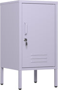 Lockable Metal End Table with 2 Adjustable Shelves, Modern Single Door Side Table, Industrial Metal Nightstand with Storage Cabinet for Bedroom, Living Room, Office, Easy Assembly