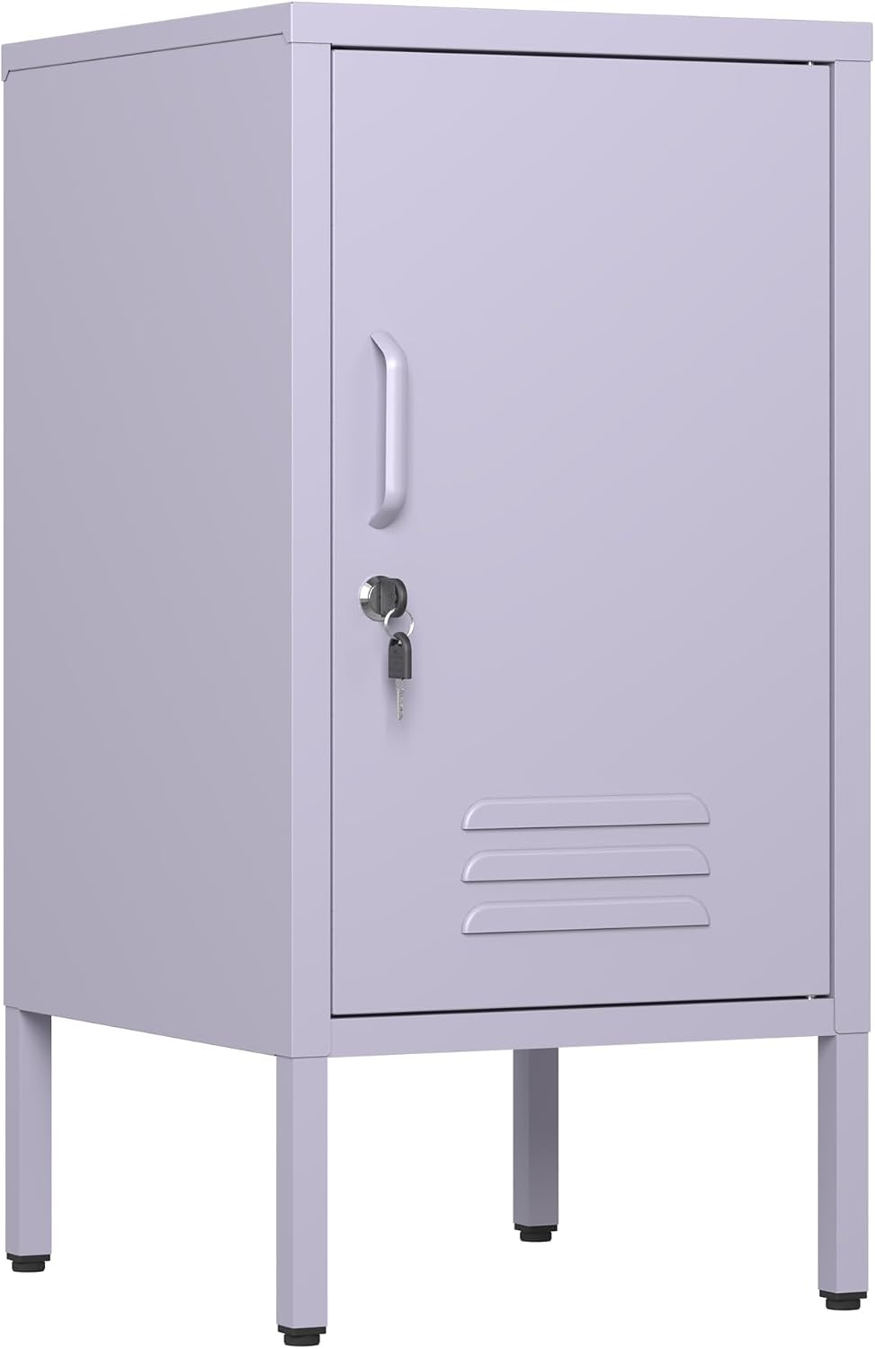 Lockable Metal End Table with 2 Adjustable Shelves, Modern Single Door Side Table, Industrial Metal Nightstand with Storage Cabinet for Bedroom, Living Room, Office, Easy Assembly