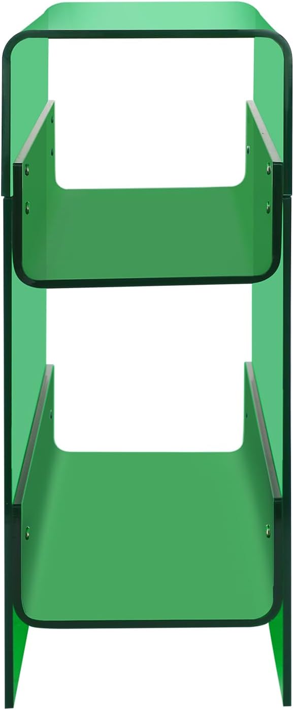 Clear Acrylic End Table, 2 Tier Narrow Acrylic Side Table Minimalist Nightstand Skinny Bedside Table for Bedroom Living Room Home Decor 8.7" W X 15.7" D X 21.6" H (Green)