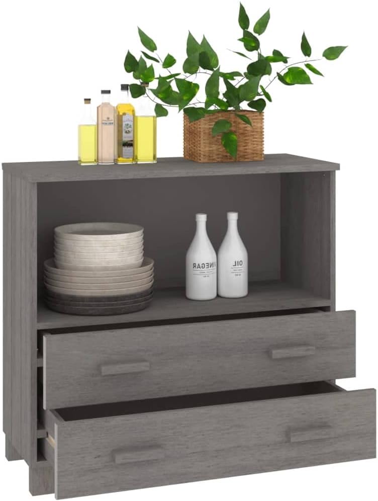 Light Grey Sideboard with Solid Pine Wood and MDF Construction, Modern Storage Cabinet for Living Room or Dining Room, 4-Drawer Furniture Piece with Smooth Finish and Durable