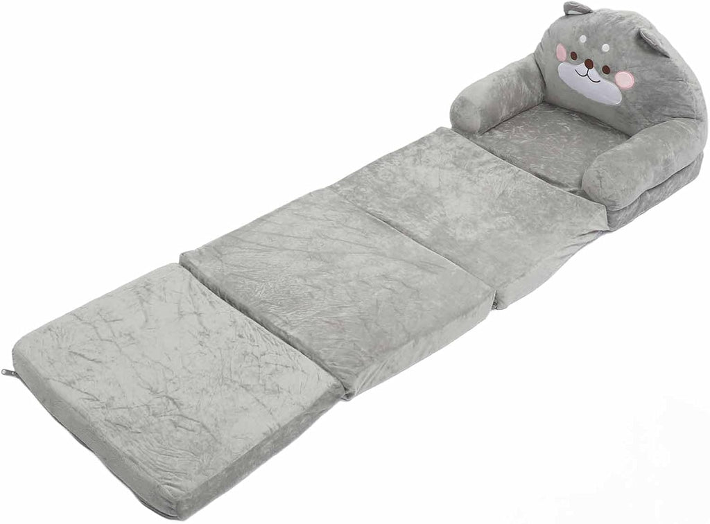 Cartoon Animal Kids Folding Sofa, Foldable Baby Sofa, Portable Toddler Folding Couch for Reading Watching TV Relaxing, Soft Fabric and Sponge Cushion, Indoor Outdoor Use (Folding in quarters)