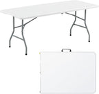 Folding Table 6FT Portable Heavy Duty Plastic Table with Carrying Handle Fold-in-Half Utility Foldable Tables for Parties Wedding Events Dining Indoor Outdoor Picnic (White)