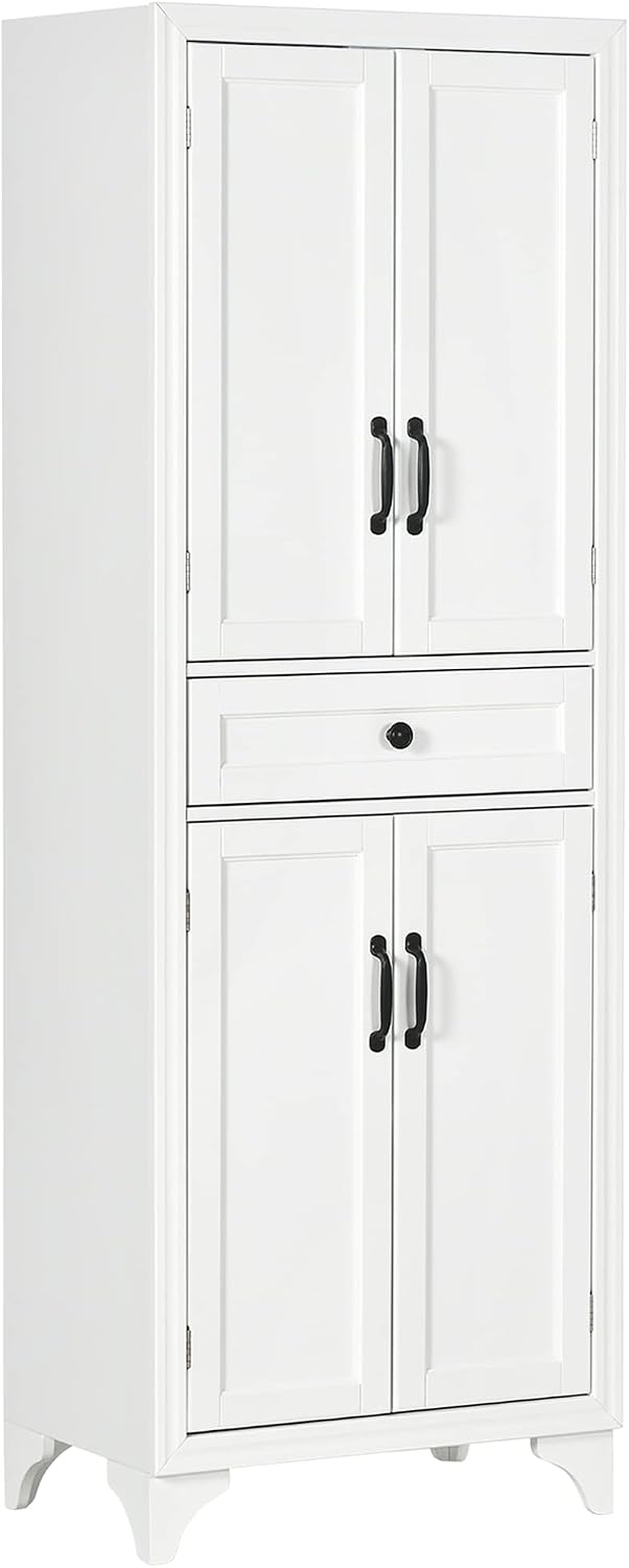 67" Tall Kitchen Pantry Cabinet, 4-Door Storage with Drawer & Adjustable Shelves, Stylish White Cabinet for Dining Room