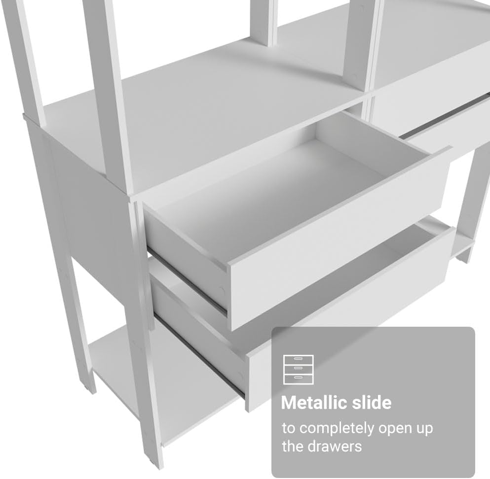 Madesa Kitchen Pantry Storage Rack with 4 Drawers 4 Shelves and 2 Hanging Rods 55" L Modular Multiuse Cabinet for Kitchen Organization - White