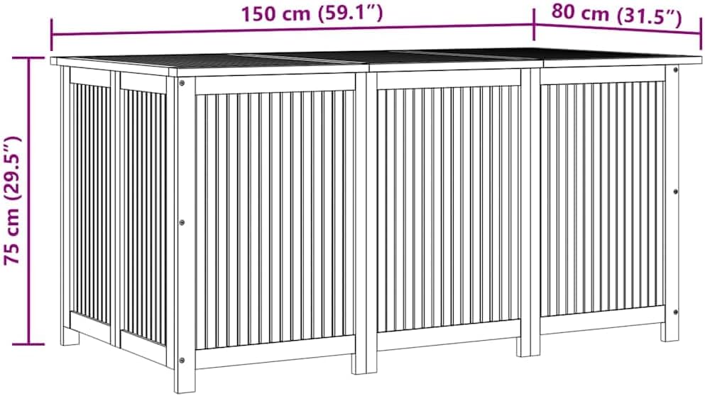 Garden Storage Box Solid Acacia Wood 150x80x75 cm Outdoor Patio Deck Yard Backyard Porch Container Chest Bench with Water-Resistant Bag and Lockable Design for Cushions Tools