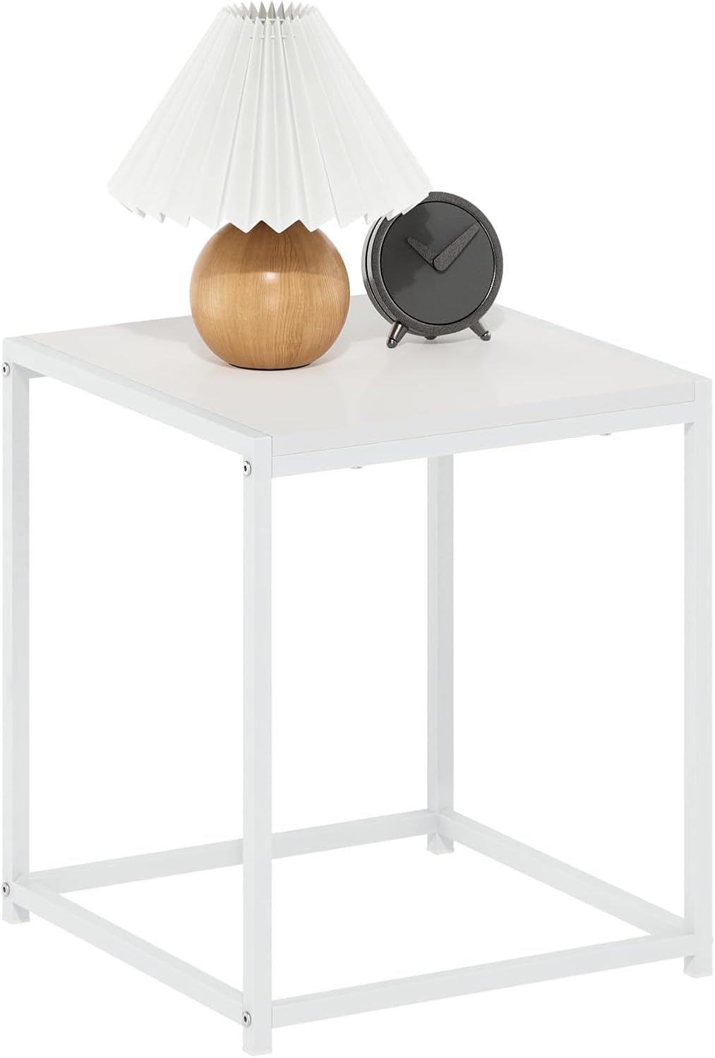 Furinno Camnus Side Table, White End Table with Metal Frame, Square Open Frame Night Stand, Bedside Table, Easy Assembly, for Living Room, Bedroom, Plain White