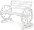 VINGLI Rustic Wooden Wheel Bench Outdoor Bench, Patio Bench Wagon Slatted Seat, Garden Benches for Outdoors 350lbs High Capacity, Weather Resistance (White, 41in)