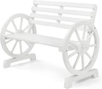 VINGLI Rustic Wooden Wheel Bench Outdoor Bench, Patio Bench Wagon Slatted Seat, Garden Benches for Outdoors 350lbs High Capacity, Weather Resistance (White, 41in)