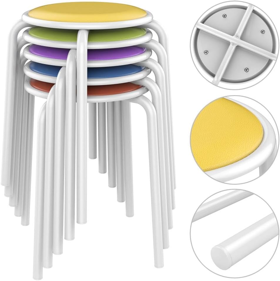 Topeakmart Metal Stack Stools with Padded Seat Soft Bar Stools Portable Furniture Flexible Seating 17.7in Height Pack of 5