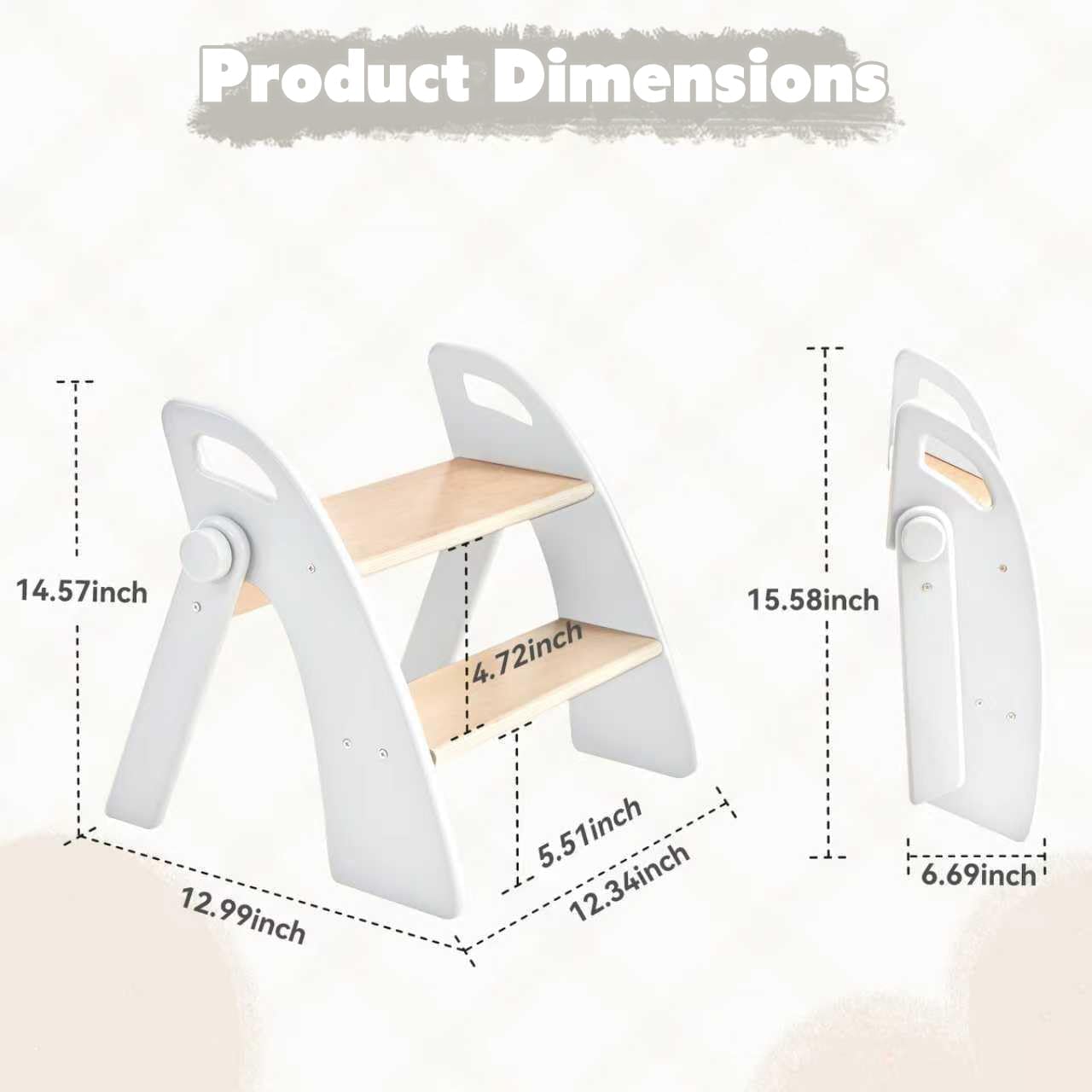 Wooden 2 Step Stool for Kids Bathroom Sink Foldable Anti-Slip 2-Step for Toilet Potty Training, Child Stepping Stool for Kitchen Nursery Bedroom, Sturdy Non Slip Adult Stool for Closet