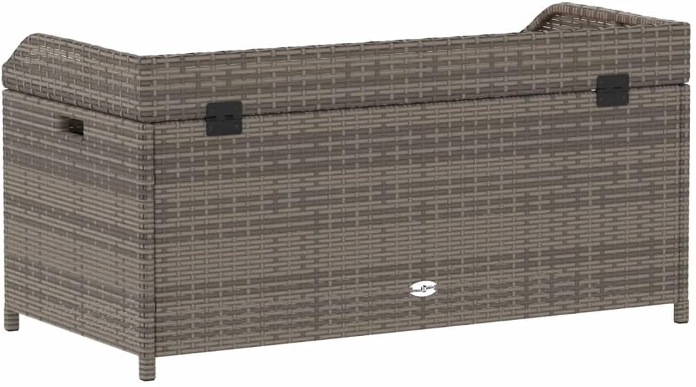 Grey Poly Rattan Outdoor Storage Bench, Water-Resistant Patio Furniture with Gas Spring Lid, 19.7x39.4x20.5 inch Garden Seating for 2, Durable Porch Bench Bench Seating