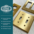 Rio Salto BRASS Brushed Brass Gold Metal Duplex Receptacle Wall Plate Outlet Covers Light Switch Cover Plate – Deco Collection Decorative Wall Plates 10-Pack Standard Size 4.50" X 2.75"