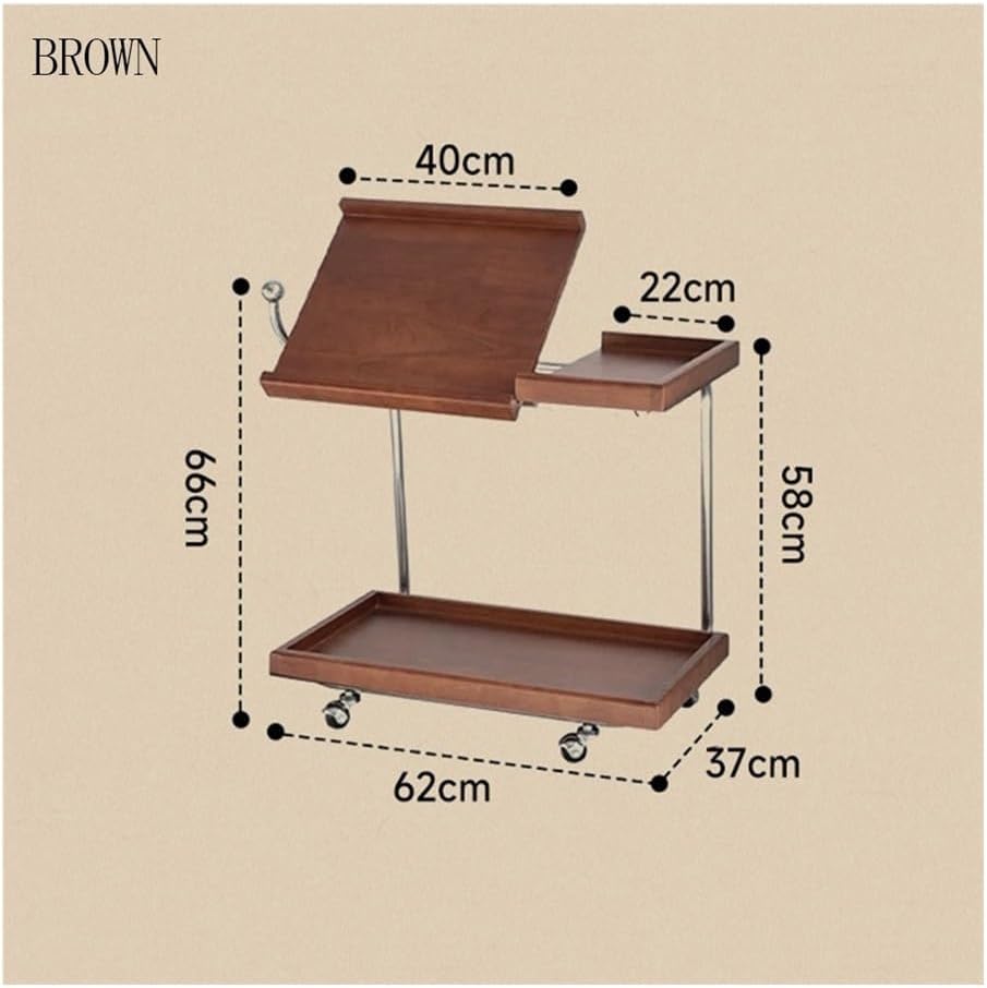Movable Sofa Side Table Leisure Trolley Wheeled Storage Rack Bedside Coffee Small Side Table(Brown)
