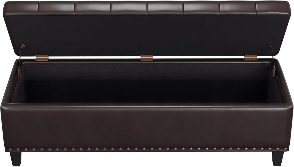 FiveWillowise Storage Ottoman Bench,51-Inch Large Storage Bench for Bedroom End of Bed, 30 Gallons Faux Leather Ottoman with Storage for Bedroom, Living Room, Entryway, Chocolate