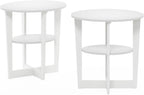 Furinno Jaya Side Table Set of 2, 2-Tier Round Modern End Table with Oval Tabletop, Night Stand, Bedside Table with Open Shelf, for Living Room, Bedroom, Plain White