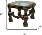HomeRoots 24" Espresso Brown and Clear Wood and Glass Square End Table
