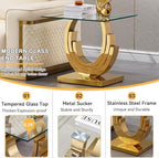 Luxury Gold Glass End Table, 22.6" Square Sofa Side Table with Mirrored Ring-Shape Stainless Steel Base, Glass End Tables Nightstand Bedside Table for Living Room Bedroom