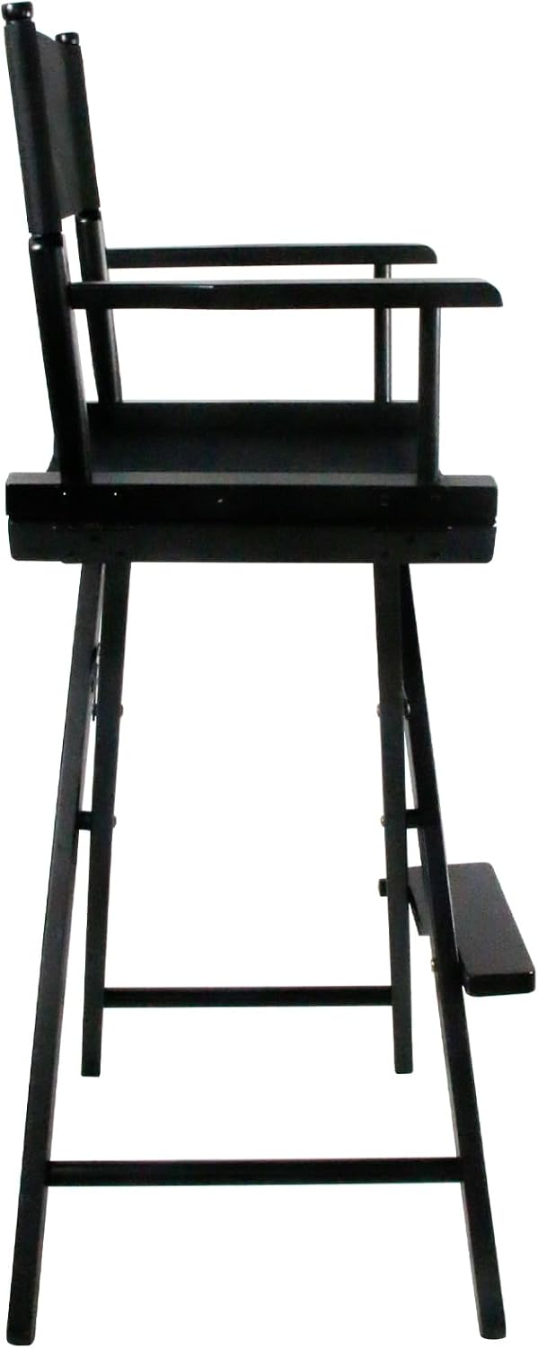 30 Inch Directors Chairs Foldable, Folding Makeup Artist Chair with Portable Footrest - Solid Hardwood Frame, 250lb Capacity, Black - for Professional Salon, Home Studio & Photography