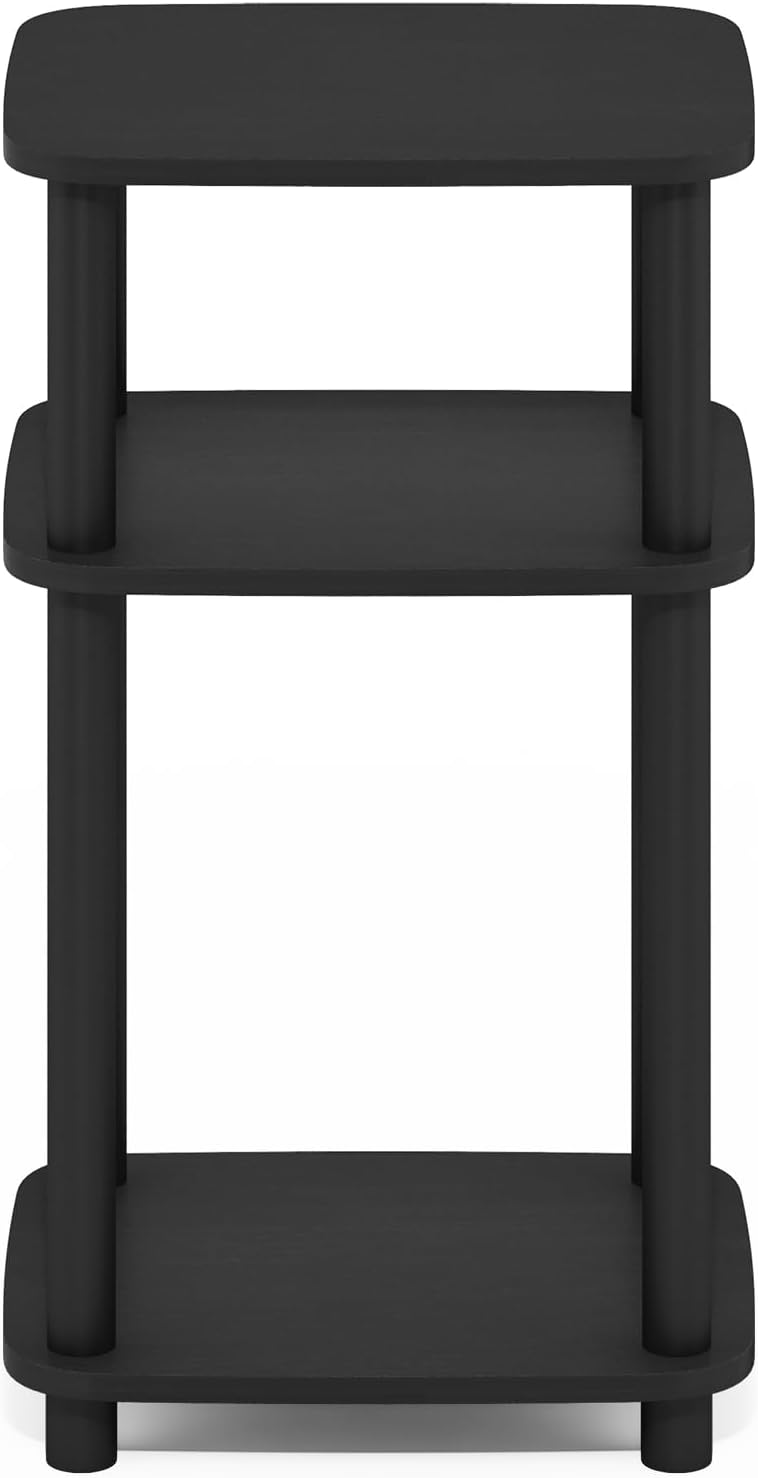 Furinno JUST Side Table, 3-Tier Turn-N-Tube End Table with Open Shelf, Round Curve Corner Night Stand, Bedside Table, Easy Assembly, for Living Room, Bedroom, Americano