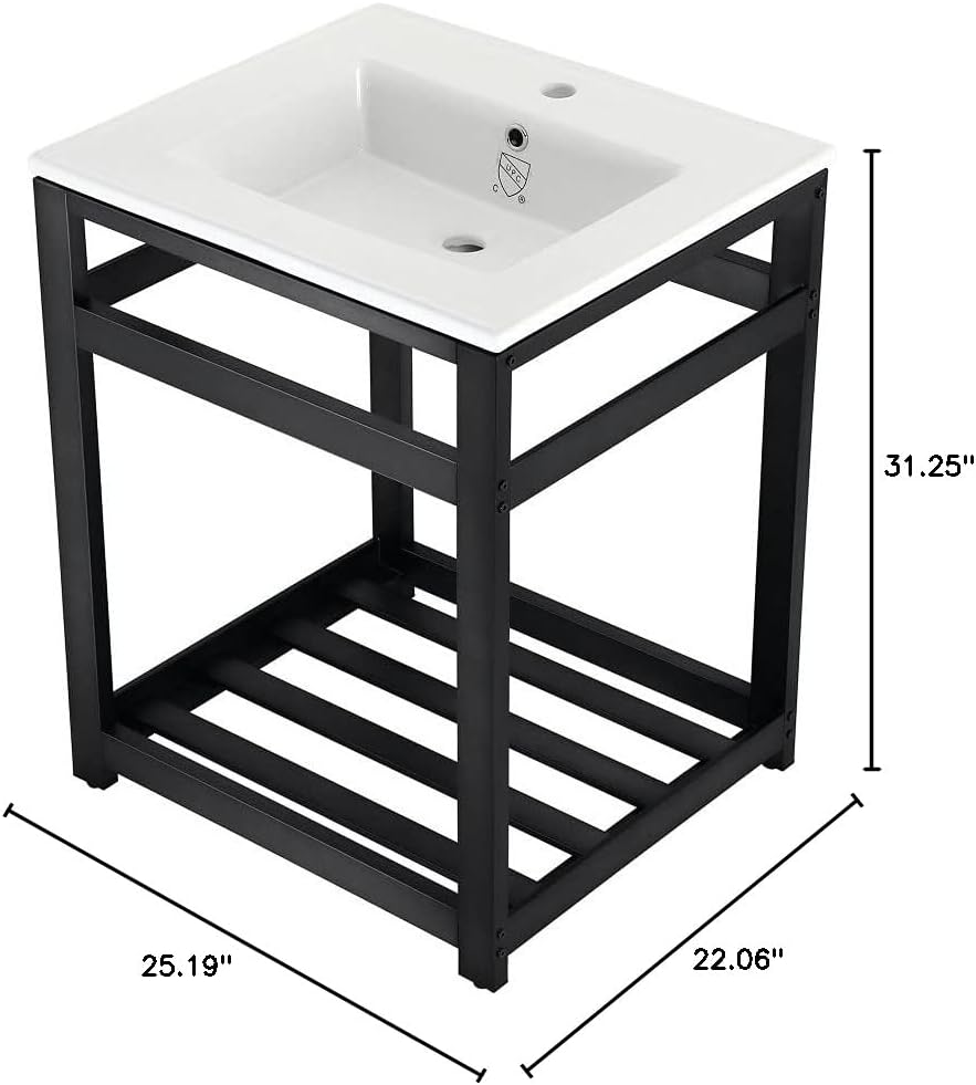 Kingston Brass VWP2522A0 Quadras 25-Inch Ceramic Console Sink (1-Hole), White/Matte Black