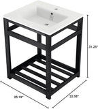 Kingston Brass VWP2522A0 Quadras 25-Inch Ceramic Console Sink (1-Hole), White/Matte Black