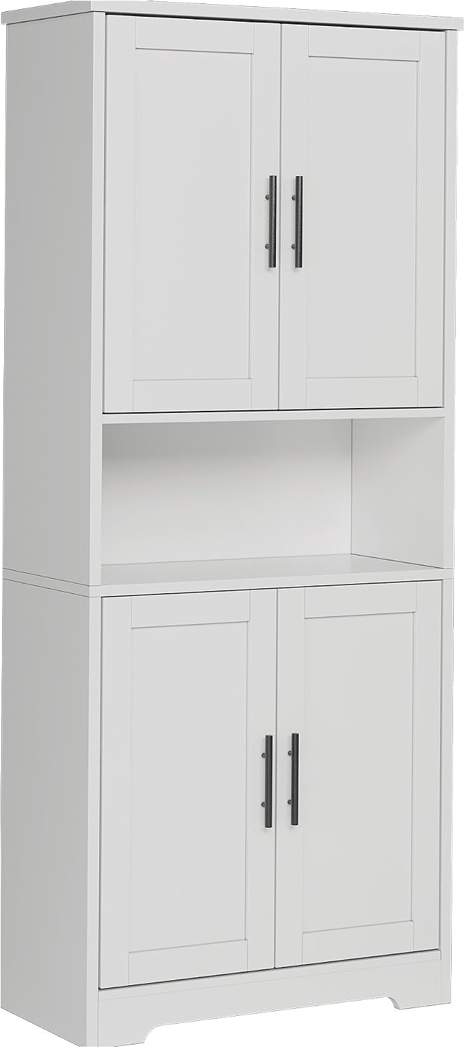 70“ Tall Kitchen Pantry Cabinet,Modern Kitchen Hutch with Microwave Stand & Adjustable Shelves,Ideal for Dining Room, Bathroom, Laundry Room - Modern and Functional Design.White.