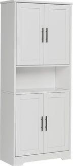 70“ Tall Kitchen Pantry Cabinet,Modern Kitchen Hutch with Microwave Stand & Adjustable Shelves,Ideal for Dining Room, Bathroom, Laundry Room - Modern and Functional Design.White.
