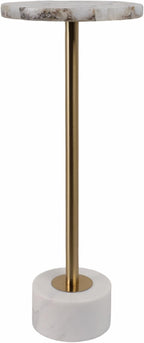 Home Decor End Table, Side Table, or Night Stand - Tall Marble Accent Table with Metal Support Perfect for Small Spaces - A Modern Classic for Office, Bedroom, or Living Room Decor - 24" White & Gold