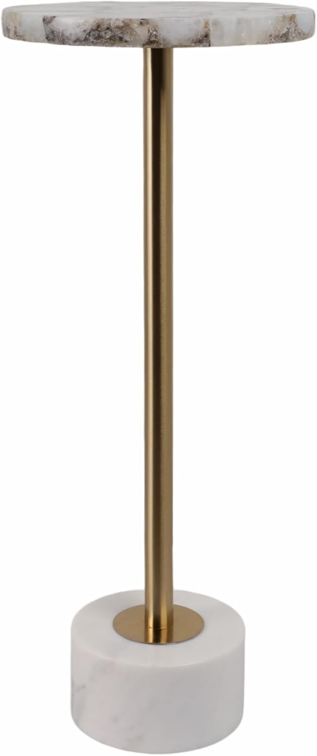 Home Decor End Table, Side Table, or Night Stand - Tall Marble Accent Table with Metal Support Perfect for Small Spaces - A Modern Classic for Office, Bedroom, or Living Room Decor - 24" White & Gold