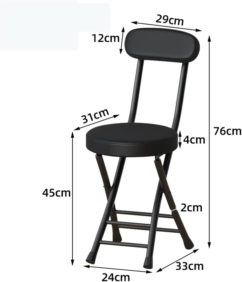 Foldable Bar Stool with Backrest, Portable Folding Chair for Kitchen, Breakfast Bar, Desk, Living Room - PU Padded Round Seat Cushion (Color : Pink)