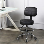 KKTONER Swivel Round Rolling Stool PU Leather with Adjustable Foot Rest Height Adjustable Task Work Drafting Chair with Back (Black)