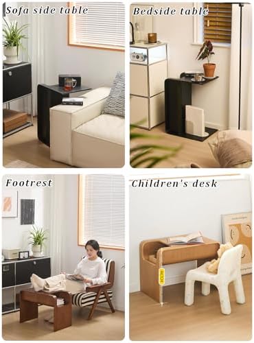 C-Shaped Sofa Side Table with Storage - Narrow End Table for Living Room & Bedroom, Multi-Functional Snack & Laptop Desk, Stylish Walnut Finish (35x44x60cm)