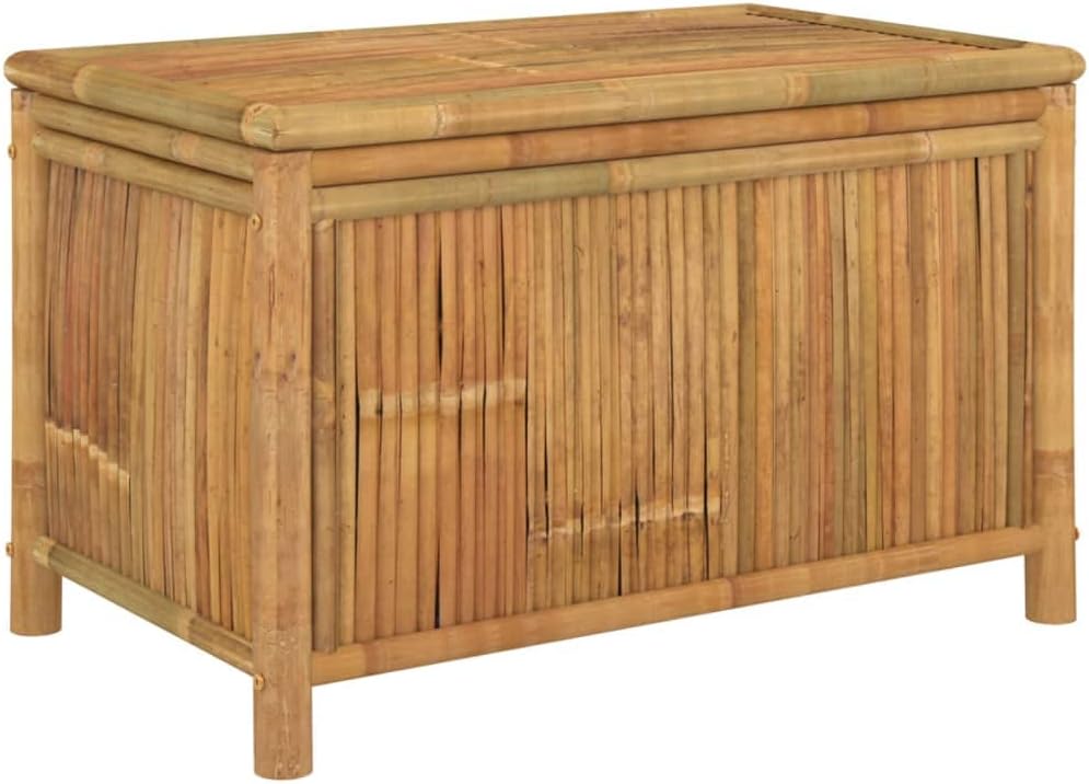 Bamboo Patio Storage Box 35.4x20.5x21.7 Inch Outdoor Storage Bench for Garden Cushions, Toys, and Tools with Ventilated Slats