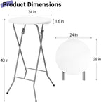 Byliable 24in Round Cocktail Table, Bar Height High Top Foldable Bistro Table with Removable Legs, Portable Plastic Indoor Outdoor for Patio, Party, Backyard, Events, White