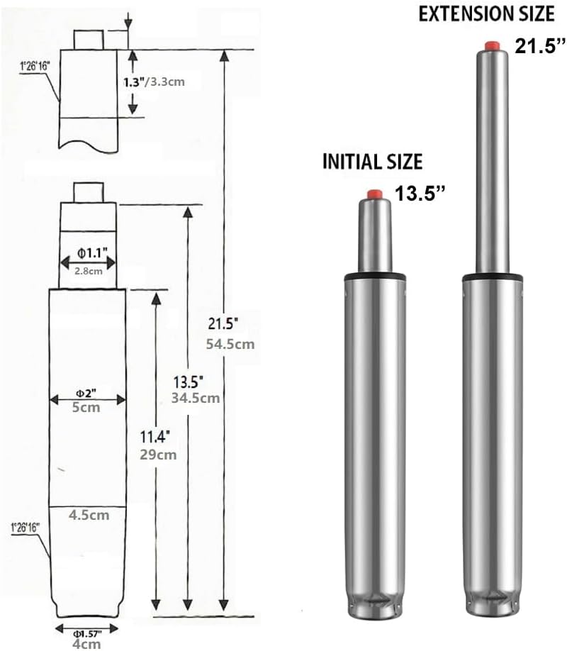 Kaleurrier Gas Lift Cylinder Replacement: Pneumatic Shock Piston for Tall Chairs & Stools - Lift Mechanism 1000 lbs Capacity Universal Size - Stroke Length 13.5"-21.5" (8" Stroke)