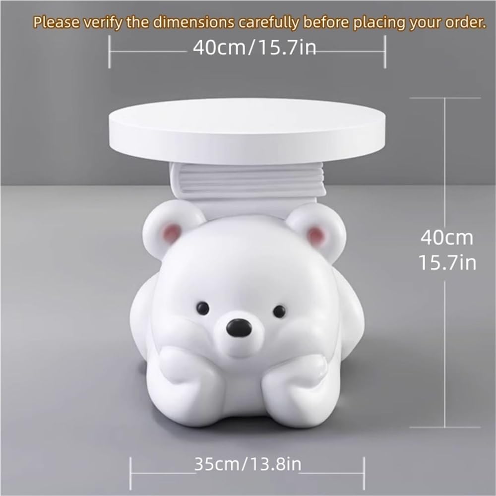 Cute Round Side Table, Colorful Resin Bear Nightstand, Minimalist Coffee Table, Decorative Sofa Table, Modern End Table for Living Room, Bedroom(White)