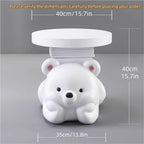 Cute Round Side Table, Colorful Resin Bear Nightstand, Minimalist Coffee Table, Decorative Sofa Table, Modern End Table for Living Room, Bedroom(White)