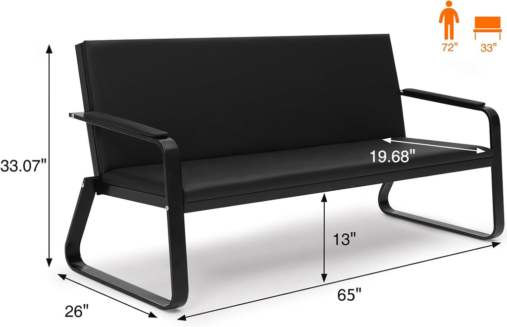 wonline 3-Seat Waiting Room Bench with Armrest PU Leather Office Waiting Room Furniture, Office Guest Seating Lobby Conference Reception Chair for Airport Clinic Hospital