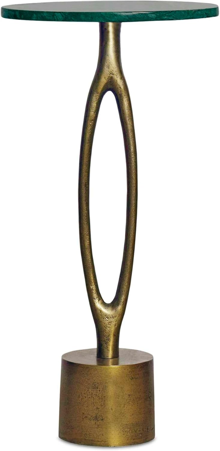 Antique Brass Iron Martini Accent Table Emerald Green Marble Top Modern Round End Table Luxury Side Table for Living Room Bedroom Decor