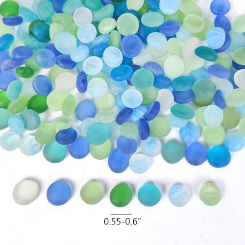 HappyFiller 1 LB Decorative Matted Sea Glass Gems Flat Marbles Gemstones,Weighted Fillers for Flower Vases,Craft Mosaics,Fishbowl Pebbles Stones,Candle Holder,Fountain Beads,Blue Green Mix