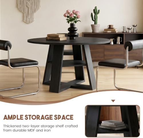 Miereirl Round Dining Table Set for 4, 43.31 Inch Round Kitchen Table and Chairs Set with Storage Shelf, Space Saving Dining Room Table Set, Modern Dining Set for Apartment, Kitchen, Dining Room