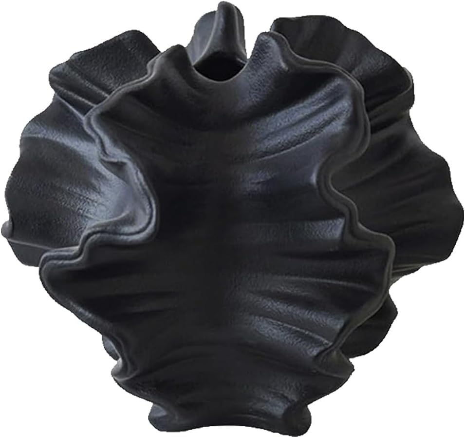 Modern Art Ceramic Coral Flower Vase Home and Office Decoration Sculpture Work Bohemian Decoration Coffee Table Office Bookshelf Living Room Decor (Black)