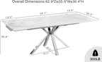 55" to 83" Extendable Dining Table with Blade Extension Plate, Modern Rectangular Table Seats 4-8, Ceramic Laminate Glass Top with Chrome Legs for Kitchen Dining Room